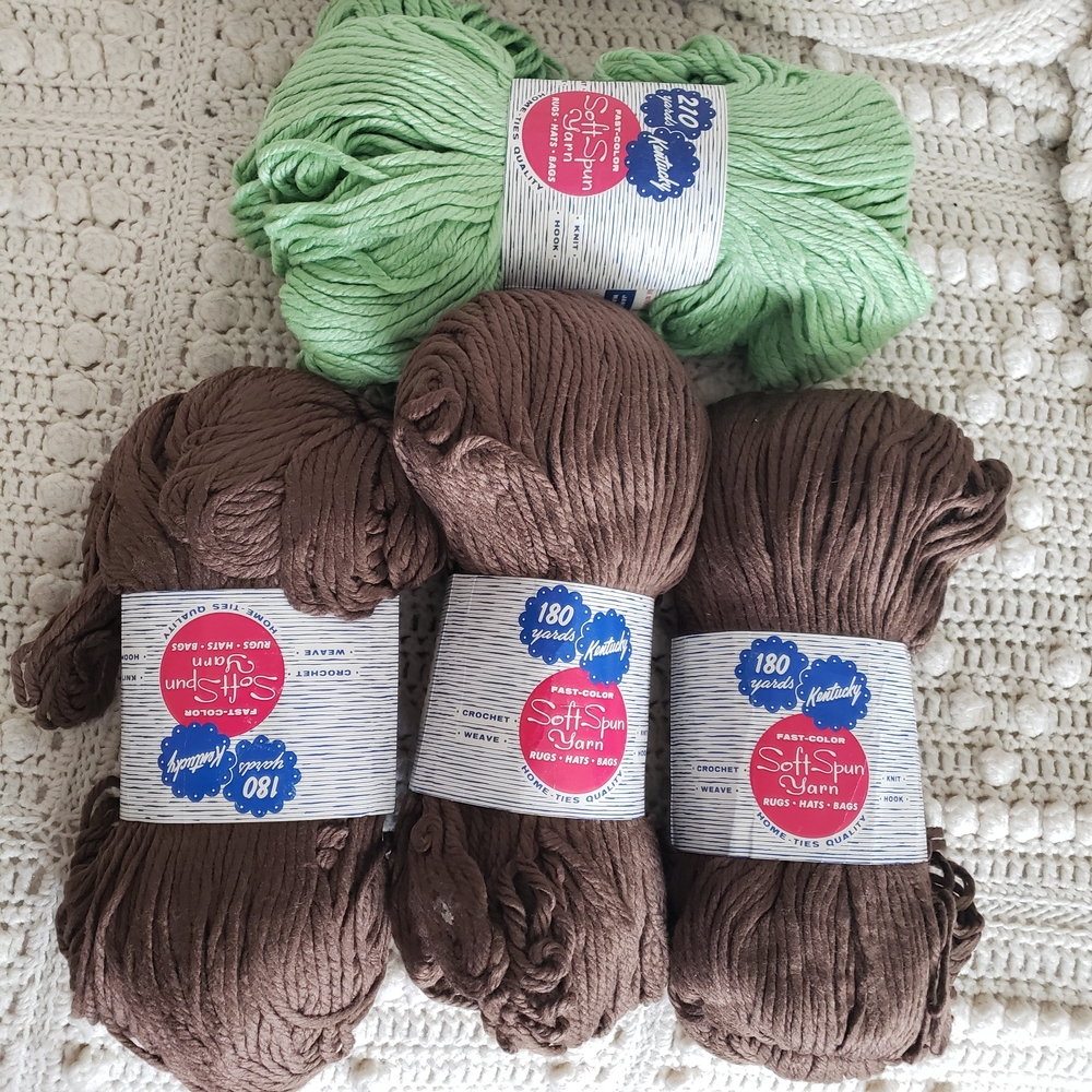 Vintage Kentucky Soft Spun Yarn Brown Mint Green 180 Yards Per Skein